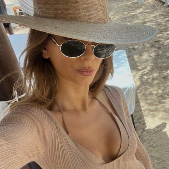 Prada PR65ZS ZVN09T Sunglasses Pale Gold Oval Frame - Picture 4 of 13